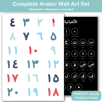 arabic wall art set for kids alphabet and numbers printable nursery decor multiple styles and colors