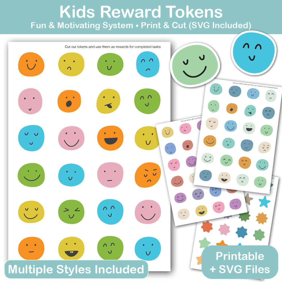 kids reward tokens printable and svg