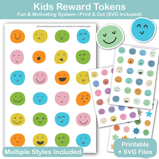 kids reward tokens printable and svg