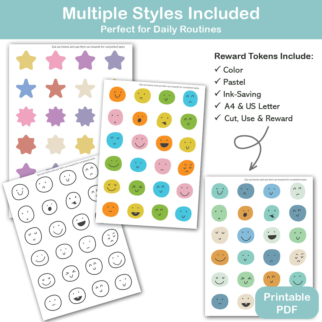 kids printable tokens pastel and ink saving reward system