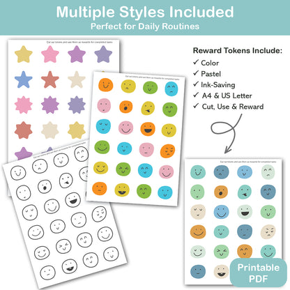 kids printable tokens pastel and ink saving reward system
