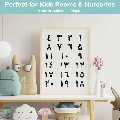 Arabic numbers poster in nursery room kids wall decor modern Arabic numeral print digital download
