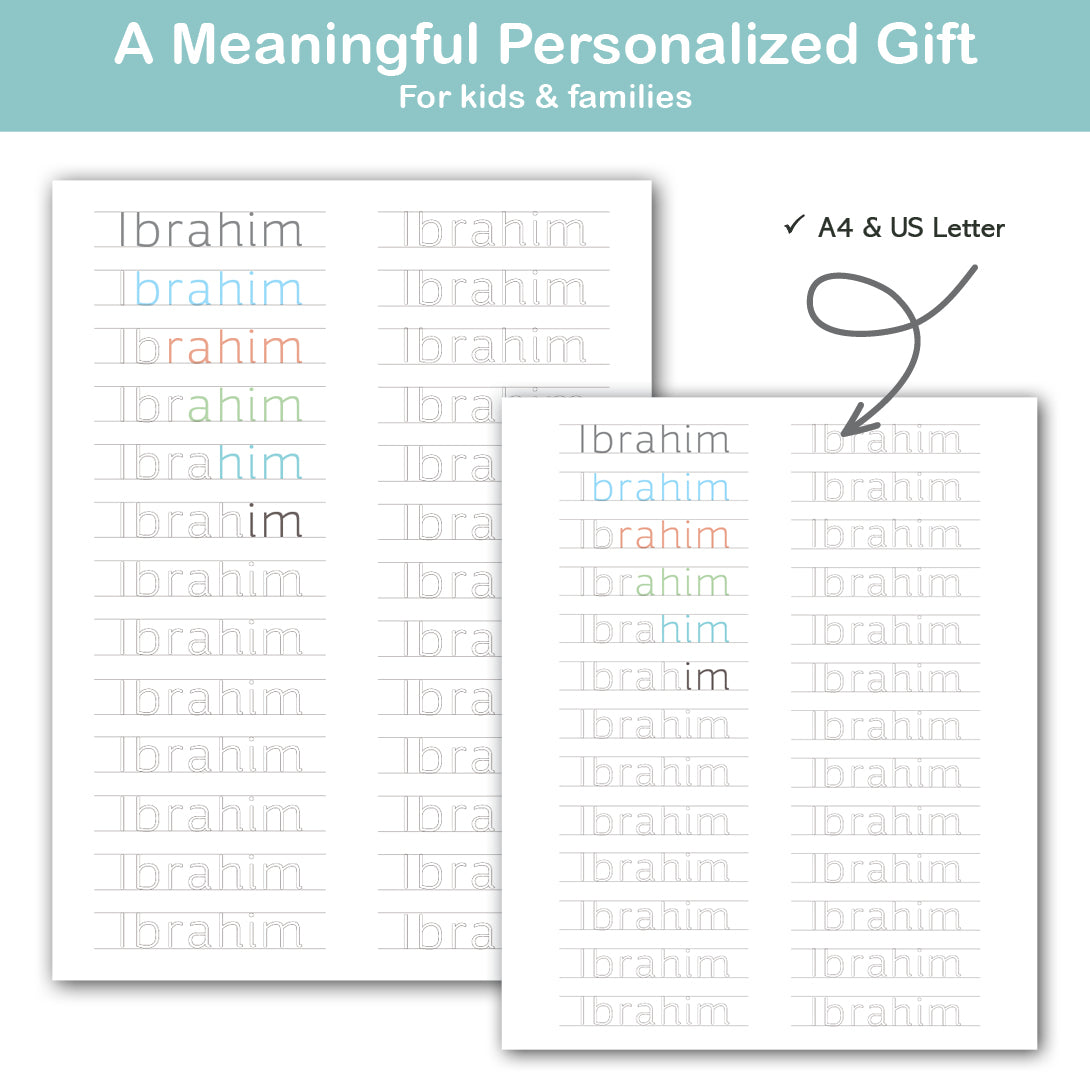 arabic name tracing worksheet personalized kids learning printable clean modern design