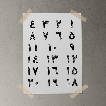 Framed لوحة الأرقام العربية – modern printable Arabic numbers wall art for children’s bedrooms or playrooms.