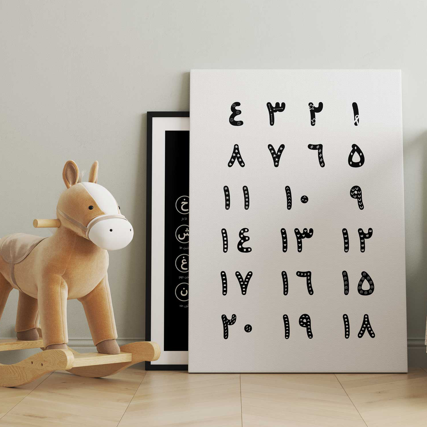 Arabic Numbers Printable Design · لوحة الأرقام للأطفال – elegant educational poster in black and white, perfect for early Arabic learners.