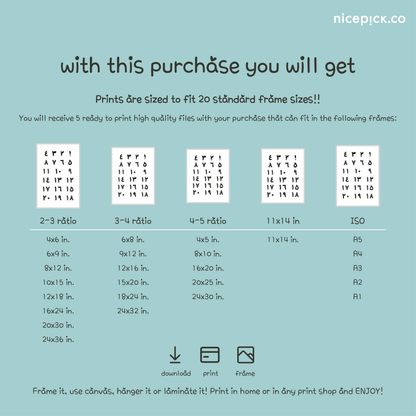 NicePick Arabic Numbers Poster · لوحة الأرقام العربية – minimalist black and white digital printable for kids learning Arabic numbers.