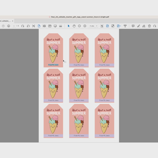 summer student gift tags printable with editable teacher name for end of year classroom gifts