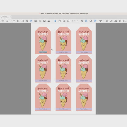 summer student gift tags printable with editable teacher name for end of year classroom gifts