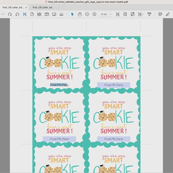you are one smart cookie gift tag printable with editable teacher name for student gifts