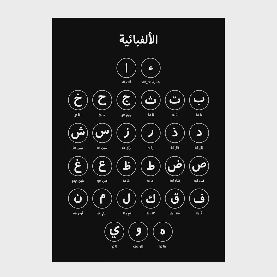 arabic alphabet wall art printable kids room minimalist nursery decor arabic letters poster black white