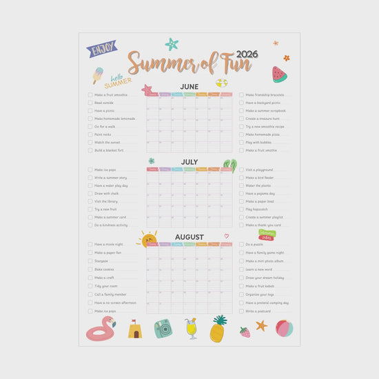 printable summer bucket list calendar for family activities and summer break