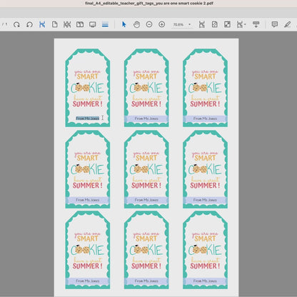 You Are One Smart Cookie Gift Tag Printable | Editable Teacher Name