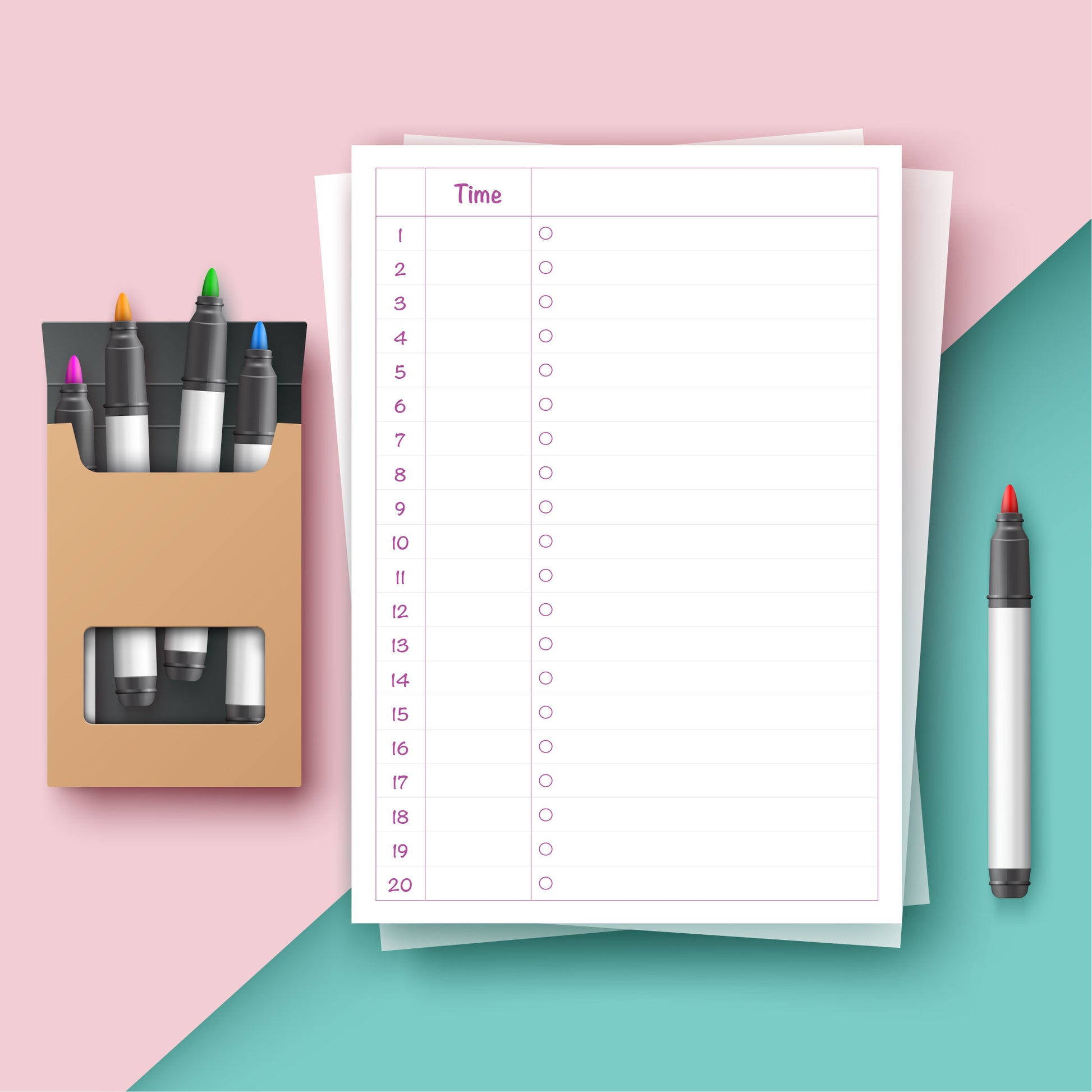 Printable Daily Schedule · قائمة المهام مع الوقت – minimalist purple planner design for writing times and tasks, instant digital download by NicePick.