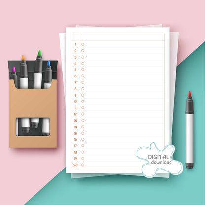 Minimal To-Do List Printable · قائمة المهام – red and white daily planner page with numbered checklist circles, digital download for kids and adults.